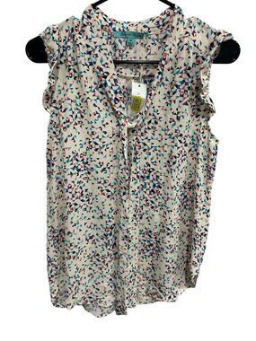 Alice Blue Geometric Print Sleeveless Tie Neck Blouse Size M Modern Chic NWT